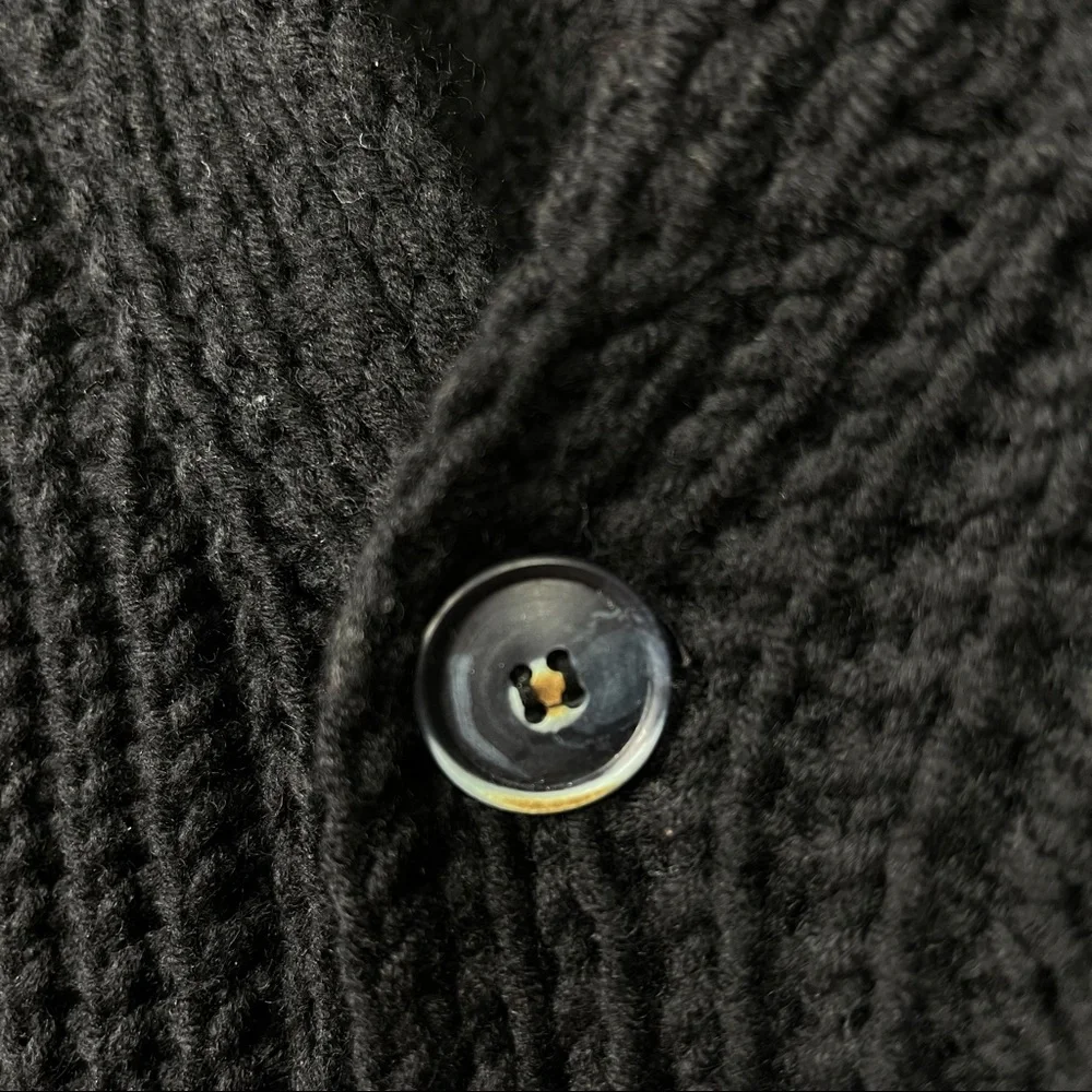 ROMEO GIGLI Wool Black Chunky Knit Slouchy Shawl Collar Cardigan Sweater XL - Picture 6 of 7